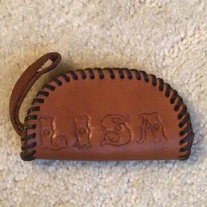 Vintage Leather Embossed Coin Purse, Brown/Black, “Lisa”